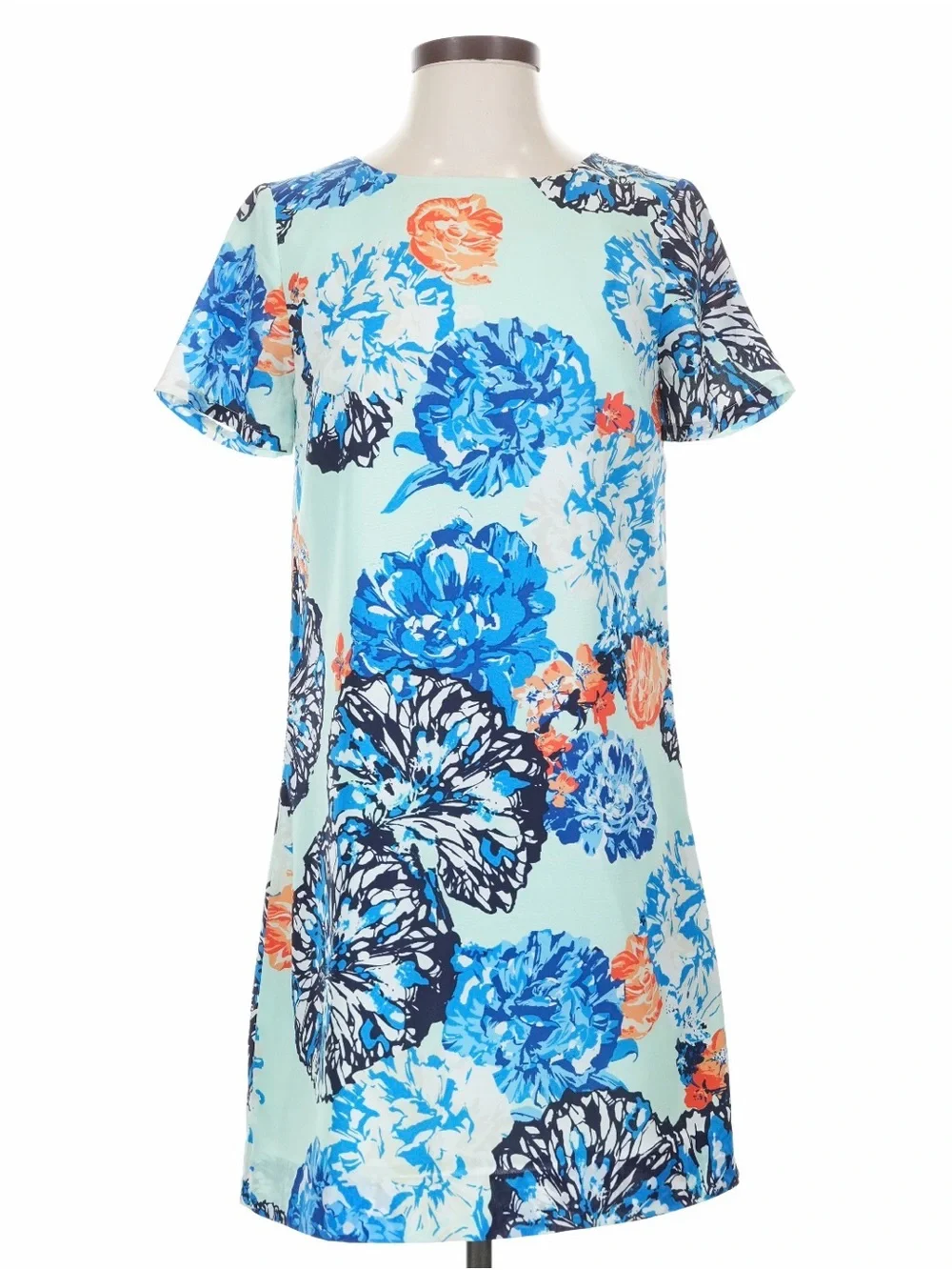 J. Crew Floral Mint Shift Dress Top - Blue & Coral Print Sz 2